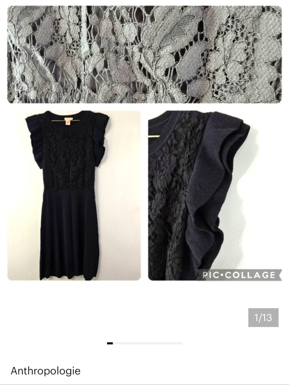 Collette Dinnigan X Anthropologie Eyelash Lace Ruffle Sleeve Stretch Knit Dress
